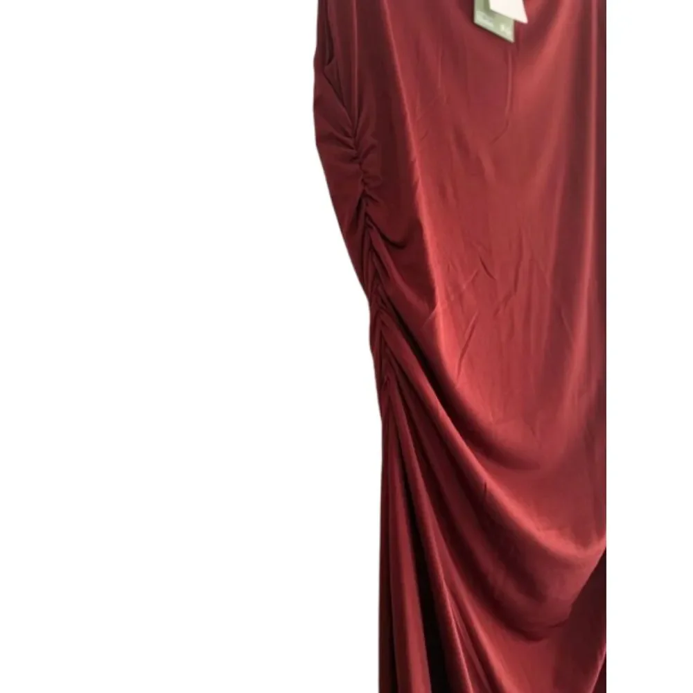 H&M Women’s XL Burgundy Ruched Draped Midi Dress Stretch Bodycon